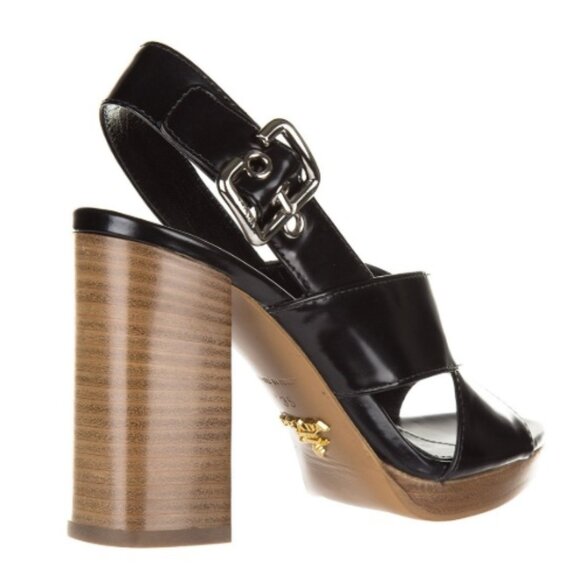 Prada Women's Leather Crisscross Block-Heel Sandals black 38 - Picture 3 of 16